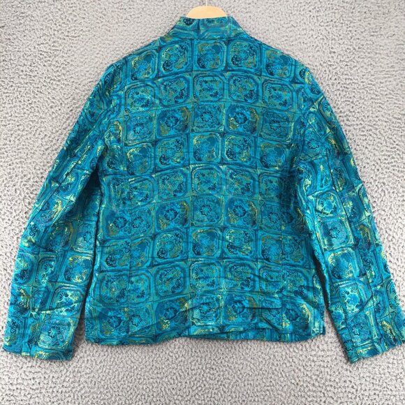 Chicos Jacket Womens 0 US 4 Green Blue Floral Silk Blend Button Asian Shimmer - Picture 3 of 9